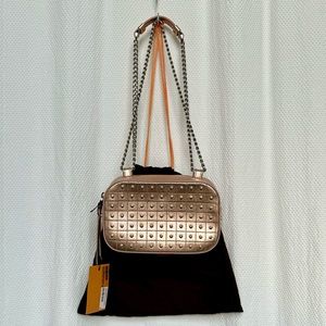 TOD’S Gommini Studded Leather Shoulder Bag in Metallic Rose Gold